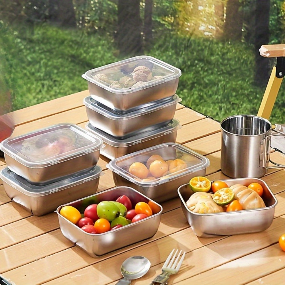 304 Stainless Steel Food Storage Containers, Lidded Kitchen Storage Set in Five, Six or Eight Pieces