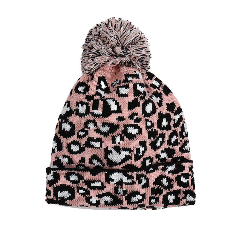 Perkins Strickmütze aus Wolle im Leoparden-Design mit flacher Krempe