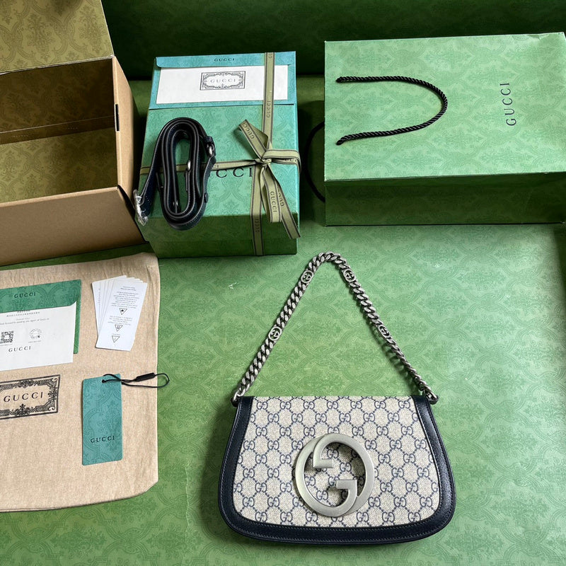 Gucci Blondie Small Shoulder Bag – GG Supreme Canvas Dark Brown Leather Gold GG