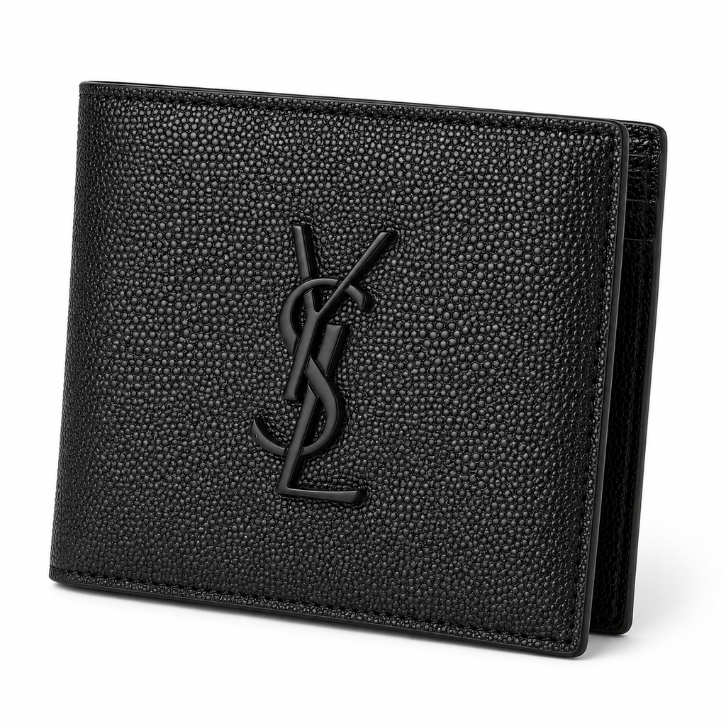 Saint Laurent YSL East/West Bifold Wallet – Grained Leather Black on Black