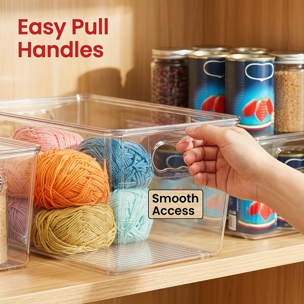 Storage Bins, Ten-Pack Clear Stackable Pantry Containers with Lids and Handles, 11 x 7.5 x 6 Inches