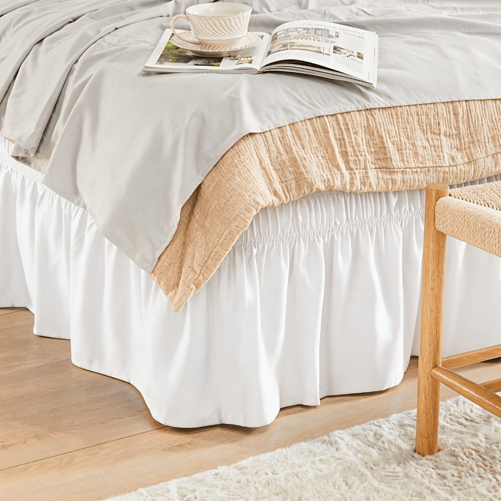 Bed Skirt Elastic Wrap Around Ruffle - 15 Inch Drop Microfiber Dust Ruffle, Adjustable No-Lift Fit, Fade Resistant Machine Washable, Hotel Quality Bedskirt for Twin Full Queen King, 30 Colors