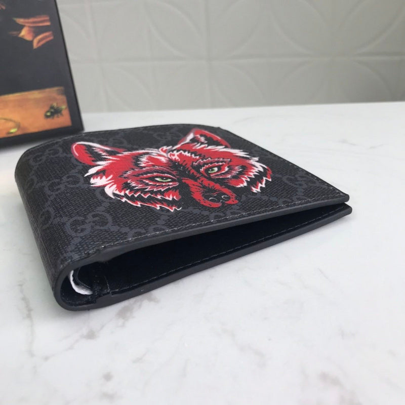 Gucci GG Supreme Wolf Print Bifold Wallet – Bestiary Red Black