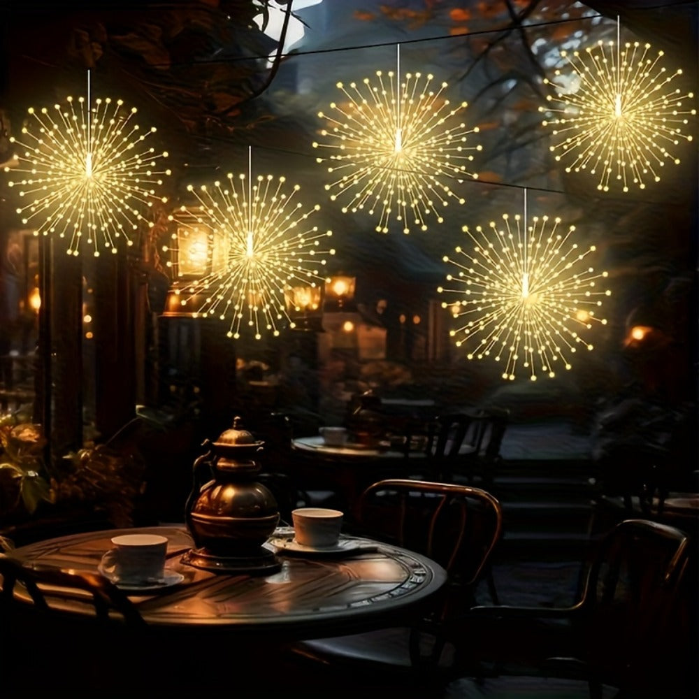 Solar Starburst Lantern Fairy Lights Outdoor 5 Pack 450 LED - Remote & Timer, 8 Modes, Adjustable Brightness