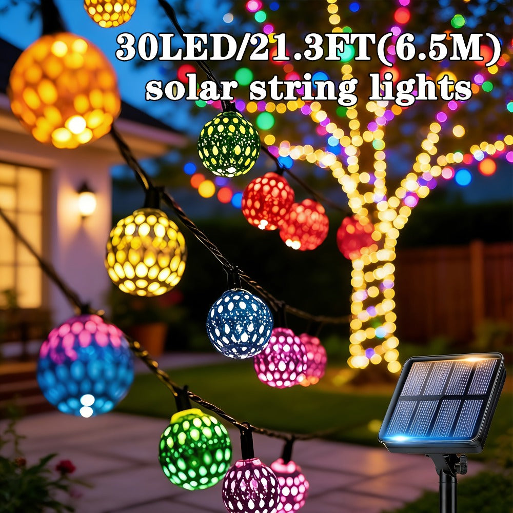 Moroccan Solar String Lights Outdoor - Metal Sphere Fairy Lights with 20/30/50 LED Beads, 8 Modes