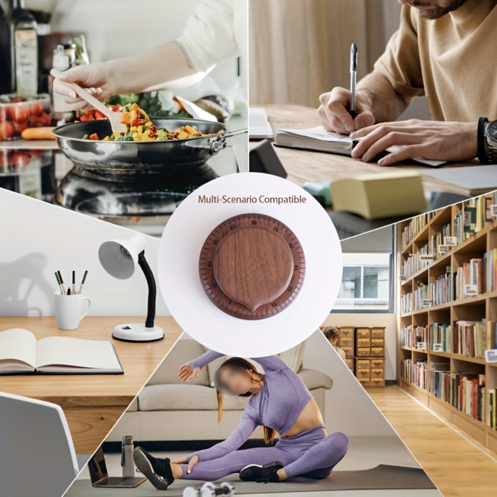 Mechanical Kitchen Timer with Loud Alarm - Black Walnut Wood Cooking Timer, 100% Battery-Free Desktop Timer for Cooking