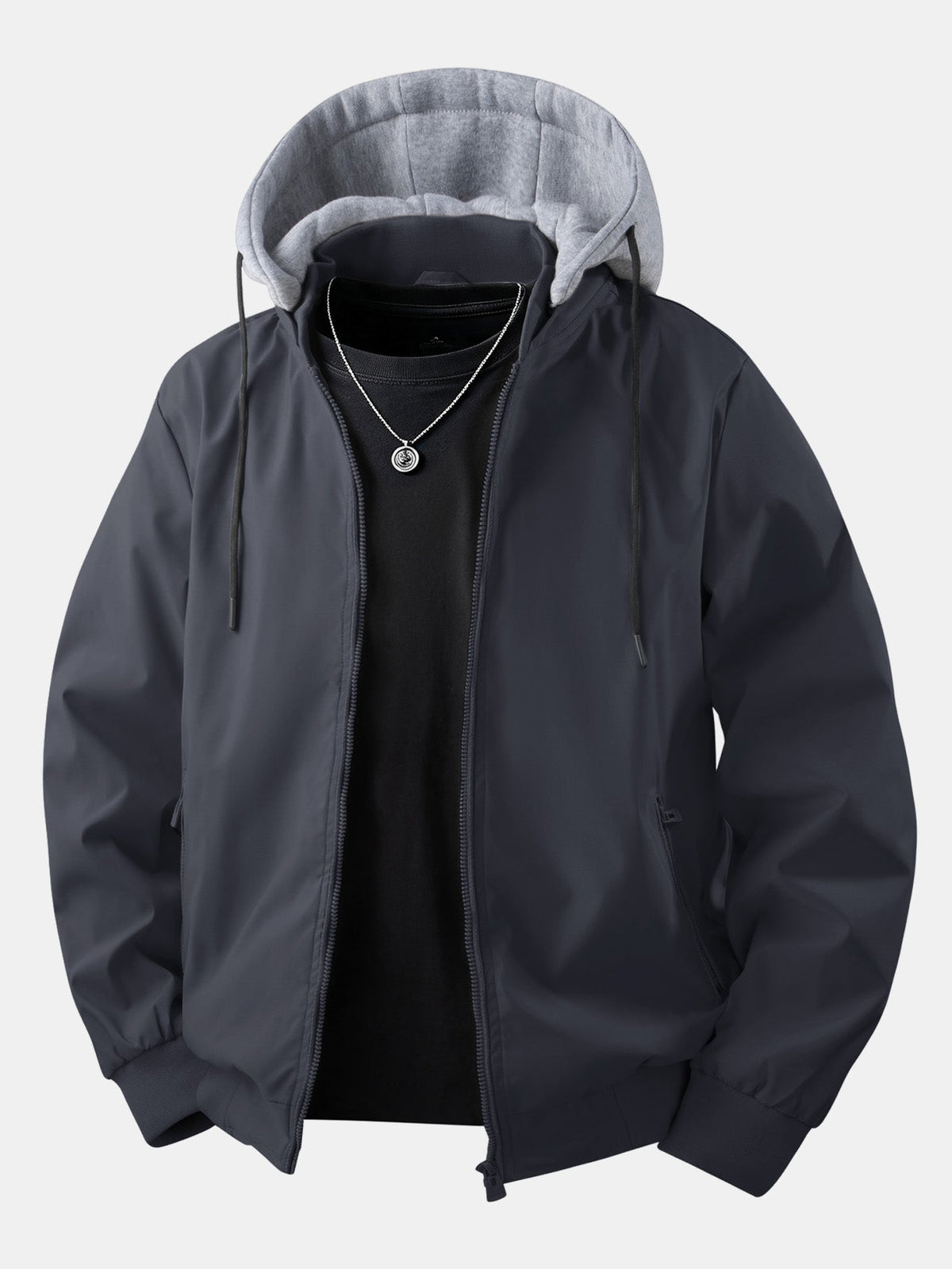 Detachable Hood Zip-Up Bomber Jacket