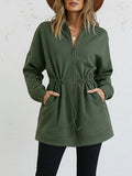 Locker geschnittene Kapuzenjacke mit langem Arm, Kordelzug in der Taille und Taschen
