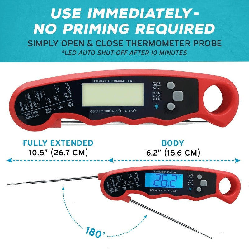 Digital Food Thermometer in a Folding Design with a Backlit Display and a Calibration Mode
