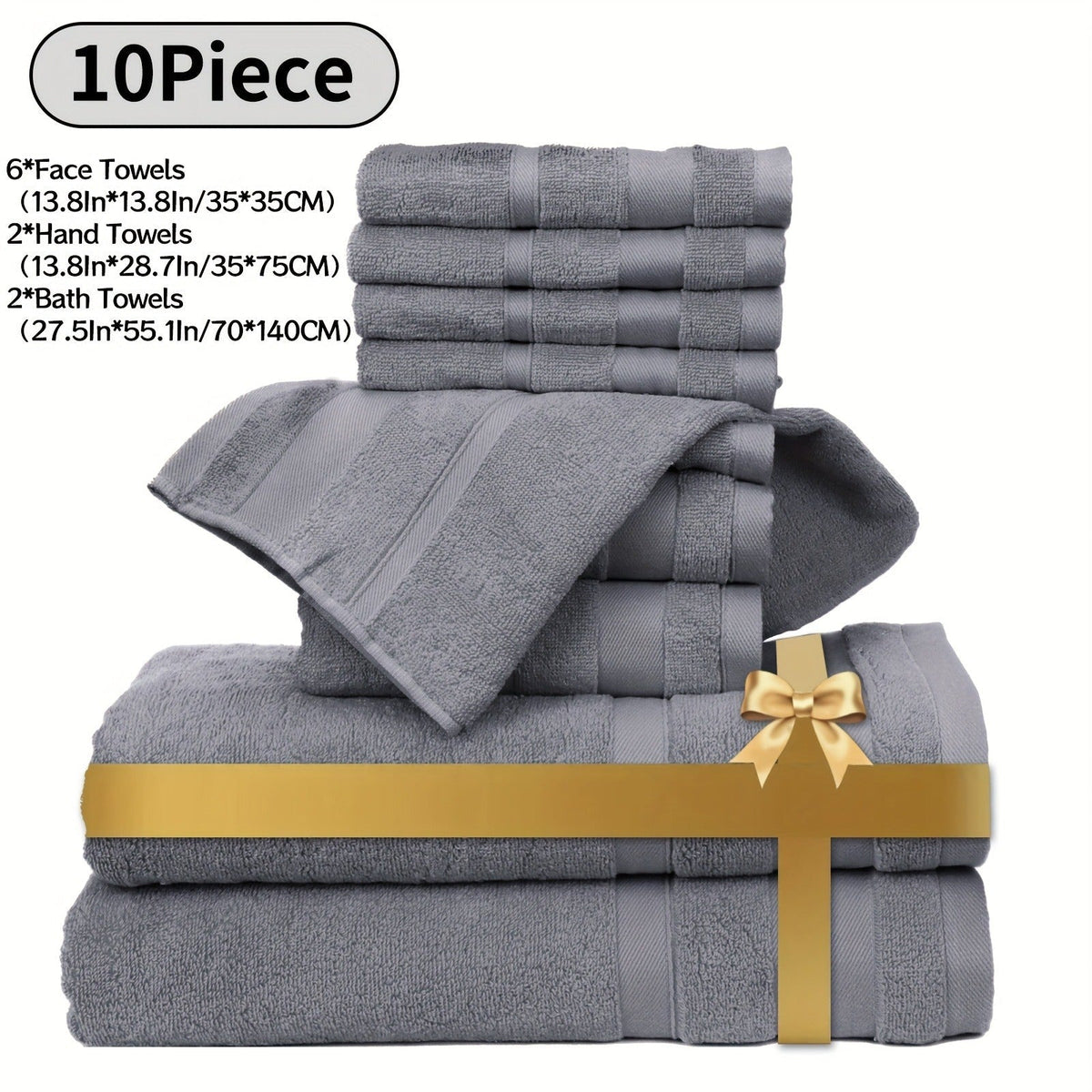 Bath Towel Set in Pure Cotton, Six or Ten Solid-Color Towels for Bathroom Routines, Gym Visits and Travel