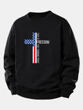 Freedom American Flag Cross Print Relax Fit Sweatshirt