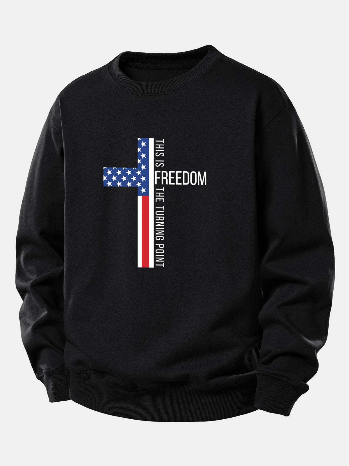 Freedom American Flag Cross Print Relax Fit Sweatshirt