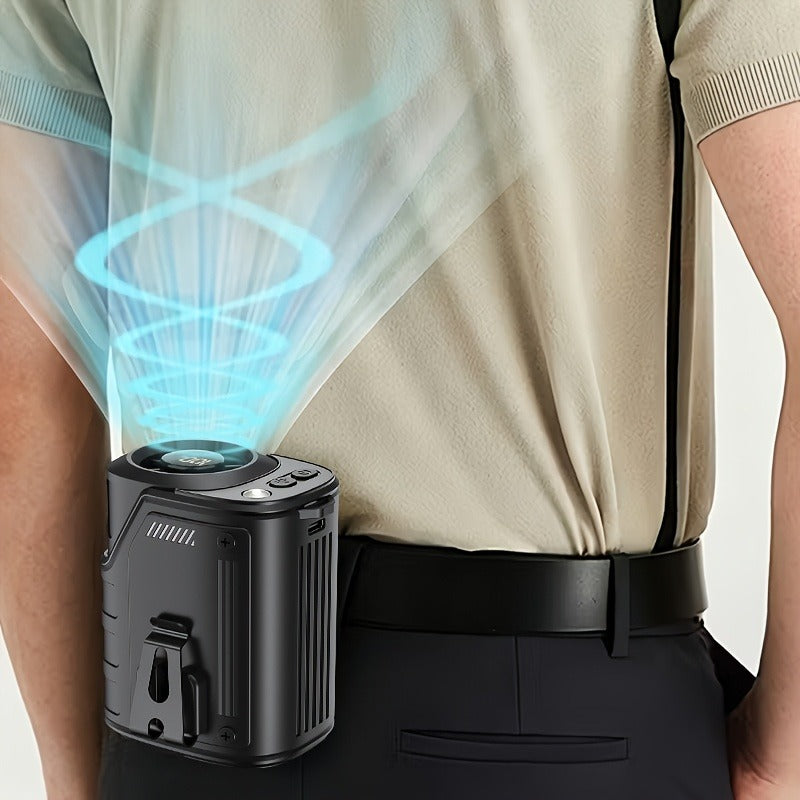 Outdoor Camping and Hiking: Portable Waist Fan with Flashlight and Power Bank for Sports EDC