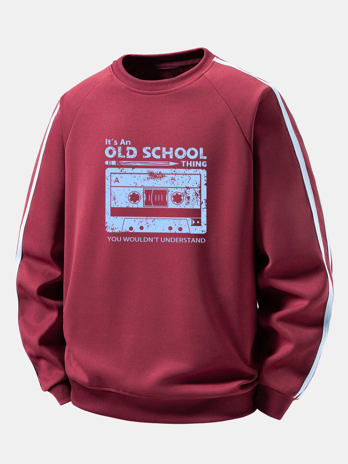 Cassette Tape Print Contrast Stripe Raglan Sweatshirt