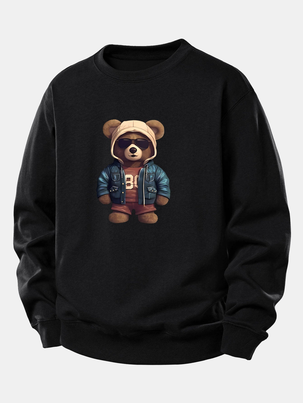 Bear In Leather Jacket Print Relax Fit Sweatshirt