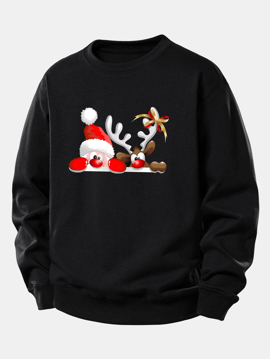 Santa Claus And Reindeer Print Relax Fit Sweatshirt