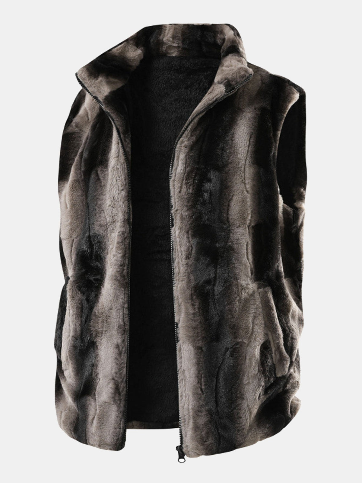 Faux Fur Zip-Up Stand Collar Vest