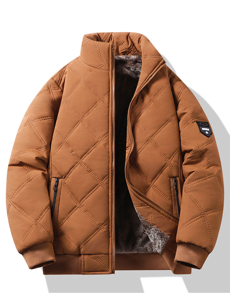Faux Fur Lined Quilted Stand Collar Jacket