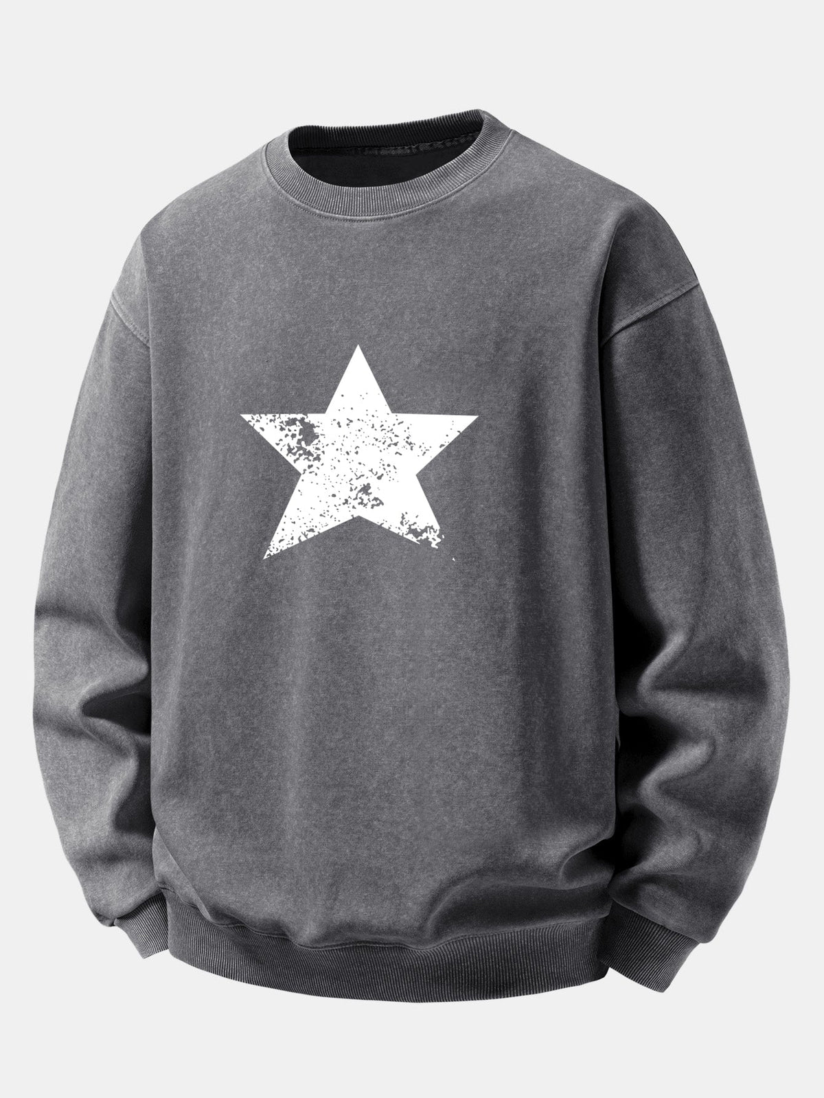 Relaxed Fit Star Print Washed Distressed Sweatshirt