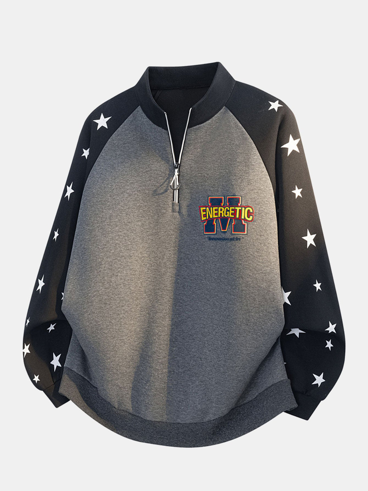 Star Print Quarter Zip Raglan-Seeve Sweatshirt