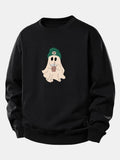 Cute Ghost Drinking Coffee Print Relax Fit Sweatshirt
