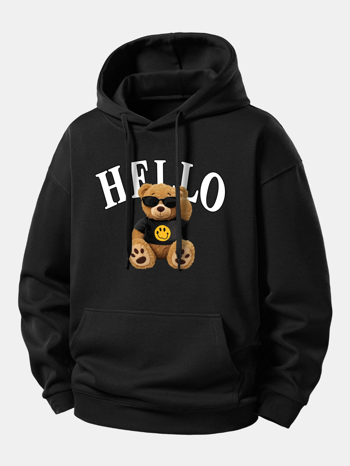 Hello Sunglasses Bear Print Relax Fit Hoodie