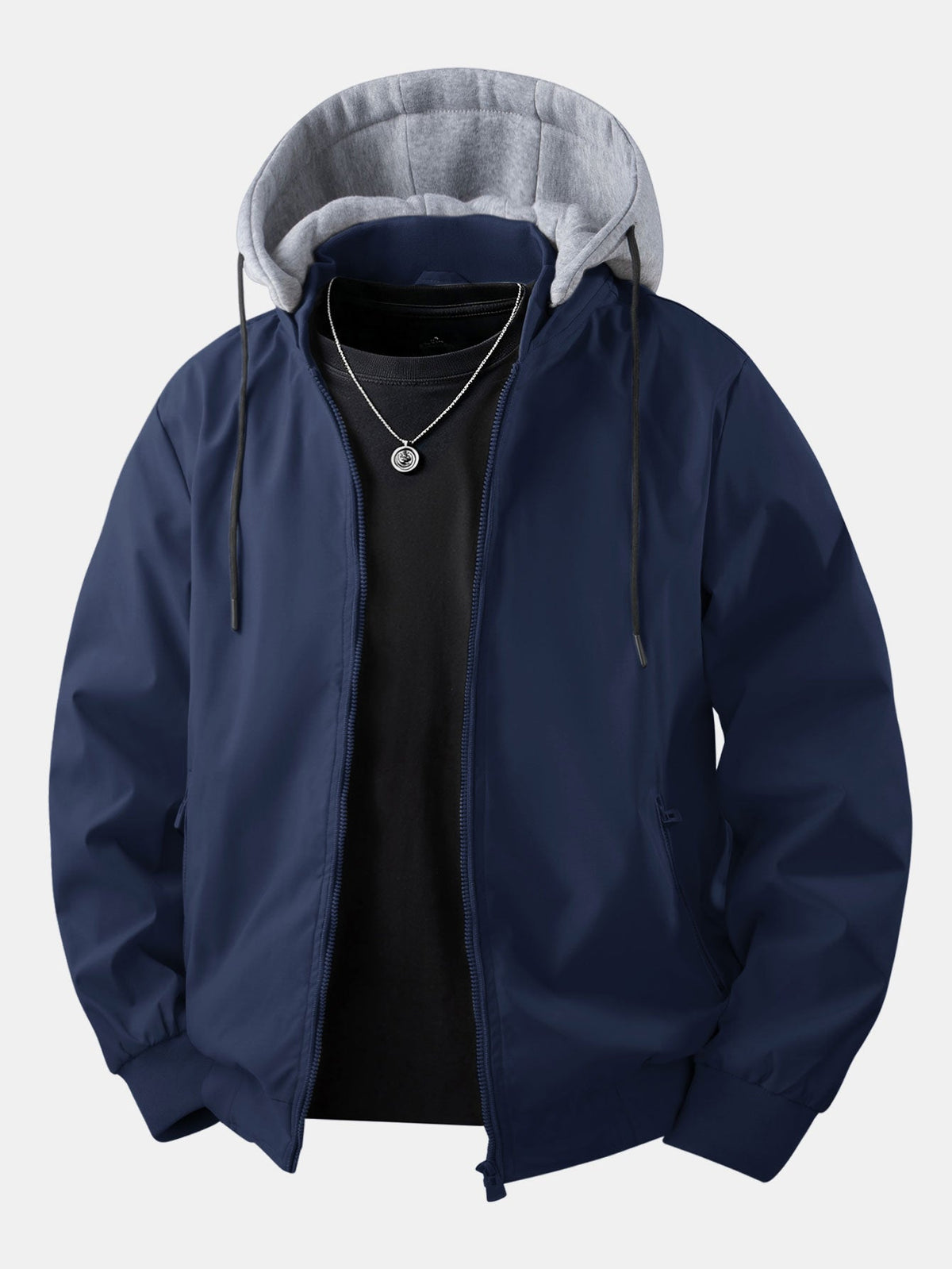 Detachable Hood Zip-Up Bomber Jacket
