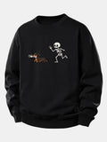 Skeleton Chasing Dachshund Print Relax Fit Sweatshirt