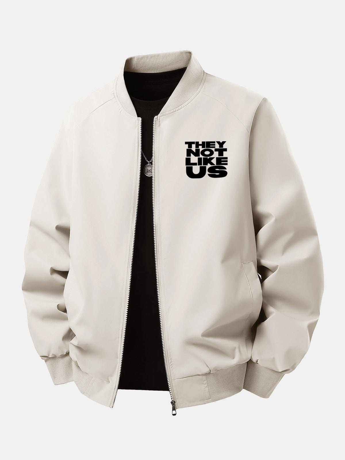 Relax Fit They Not Like Us Print Zip-Up Bomber Jacket