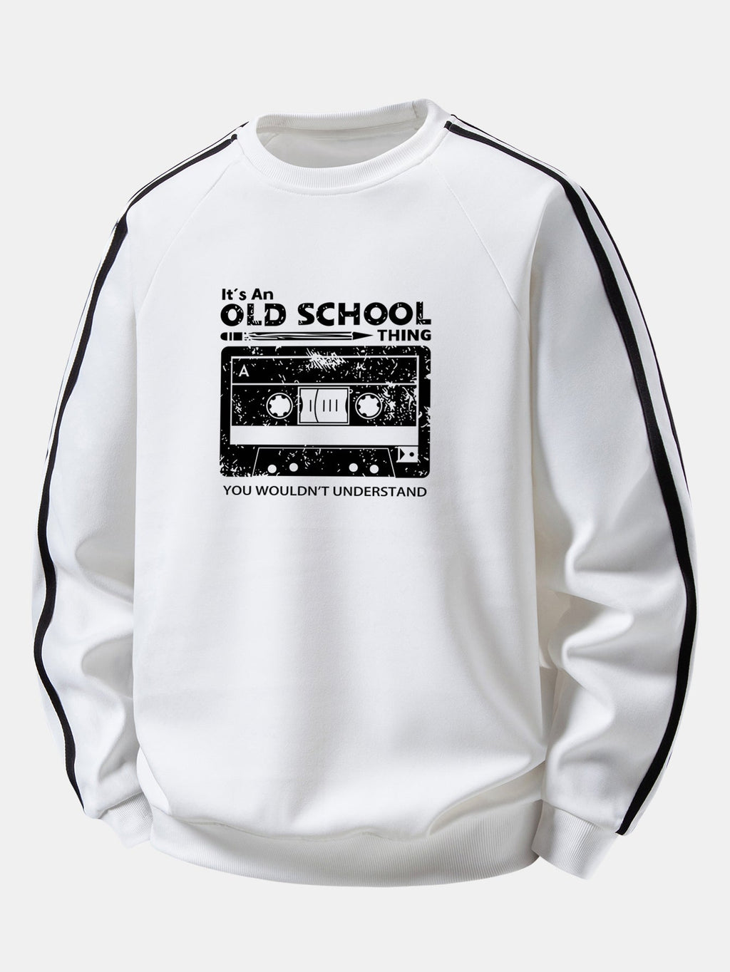 Cassette Tape Print Contrast Stripe Raglan Sweatshirt