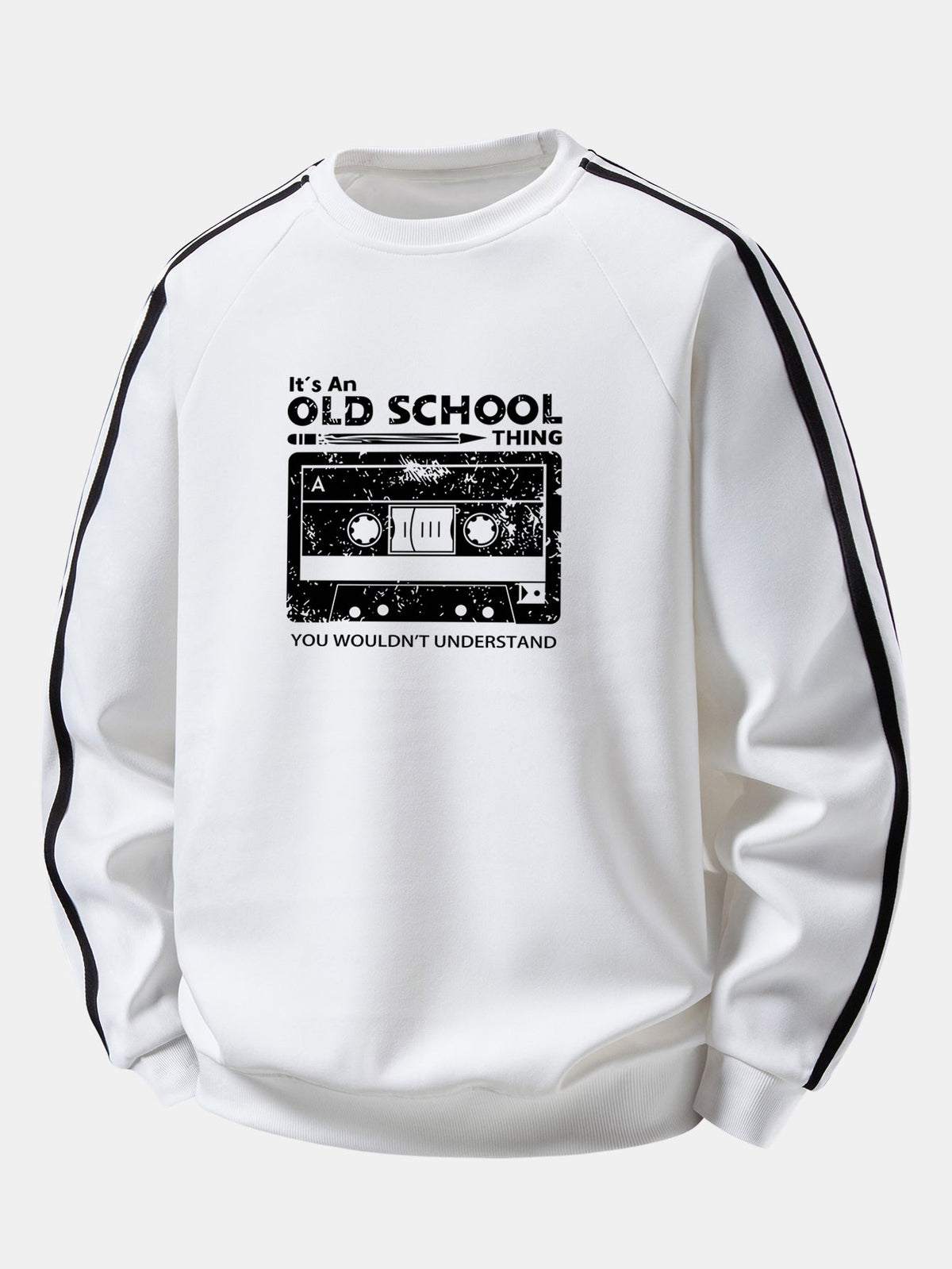 Cassette Tape Print Contrast Stripe Raglan Sweatshirt
