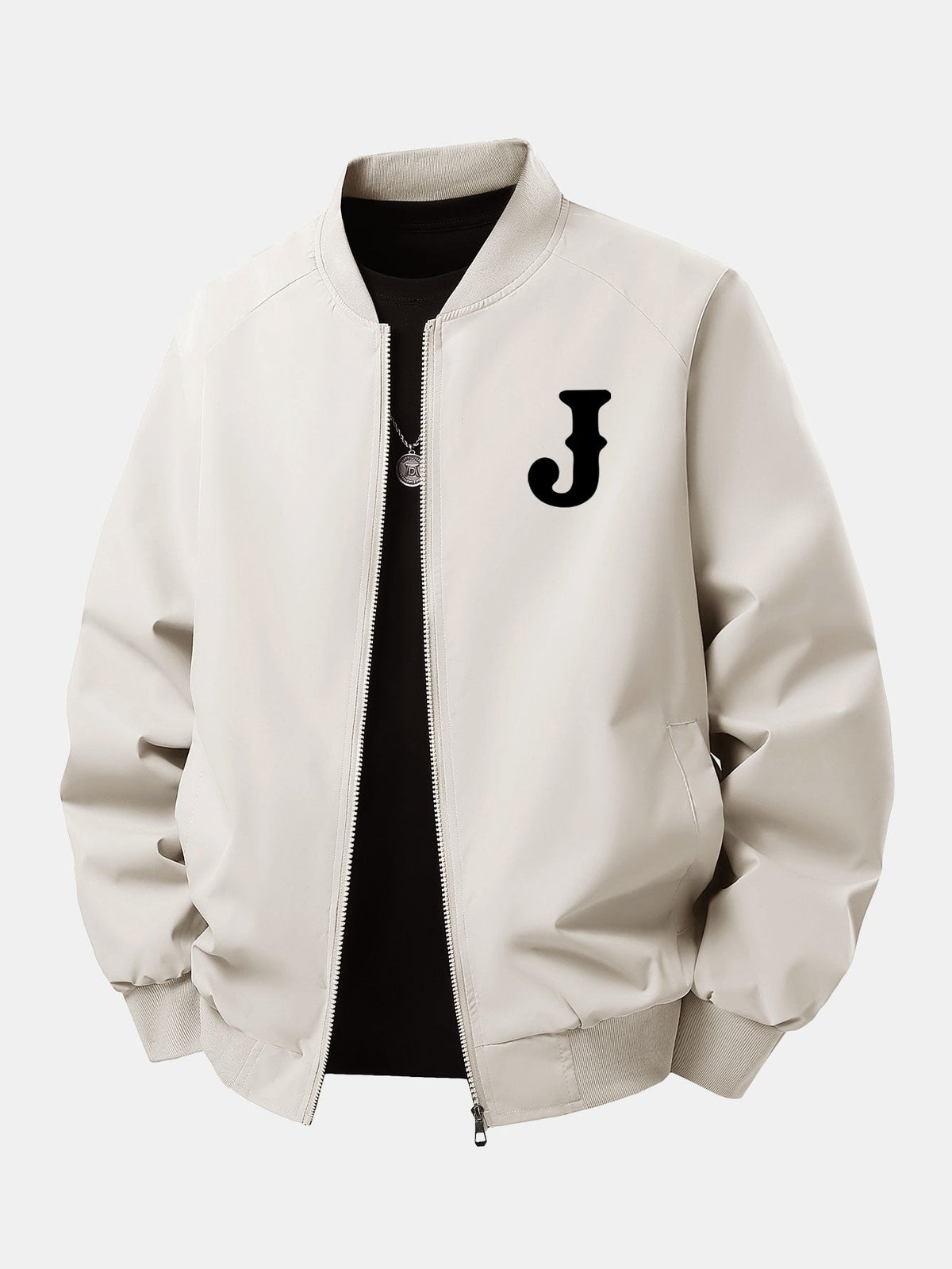 Relax Fit Letter J Print Zip-Up Bomber Jacket