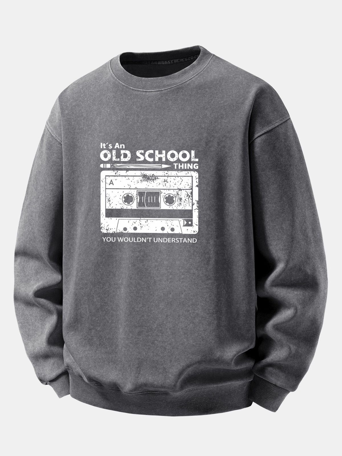 Relaxed Fit Cassette Tape Print Washed Distressed Sweatshirt