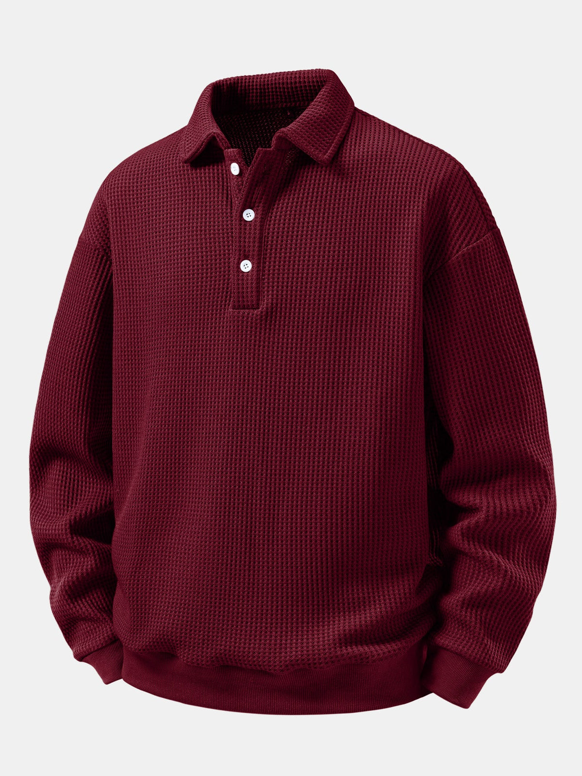 Relaxed Fit Waffle Polo Collar Sweatshirt