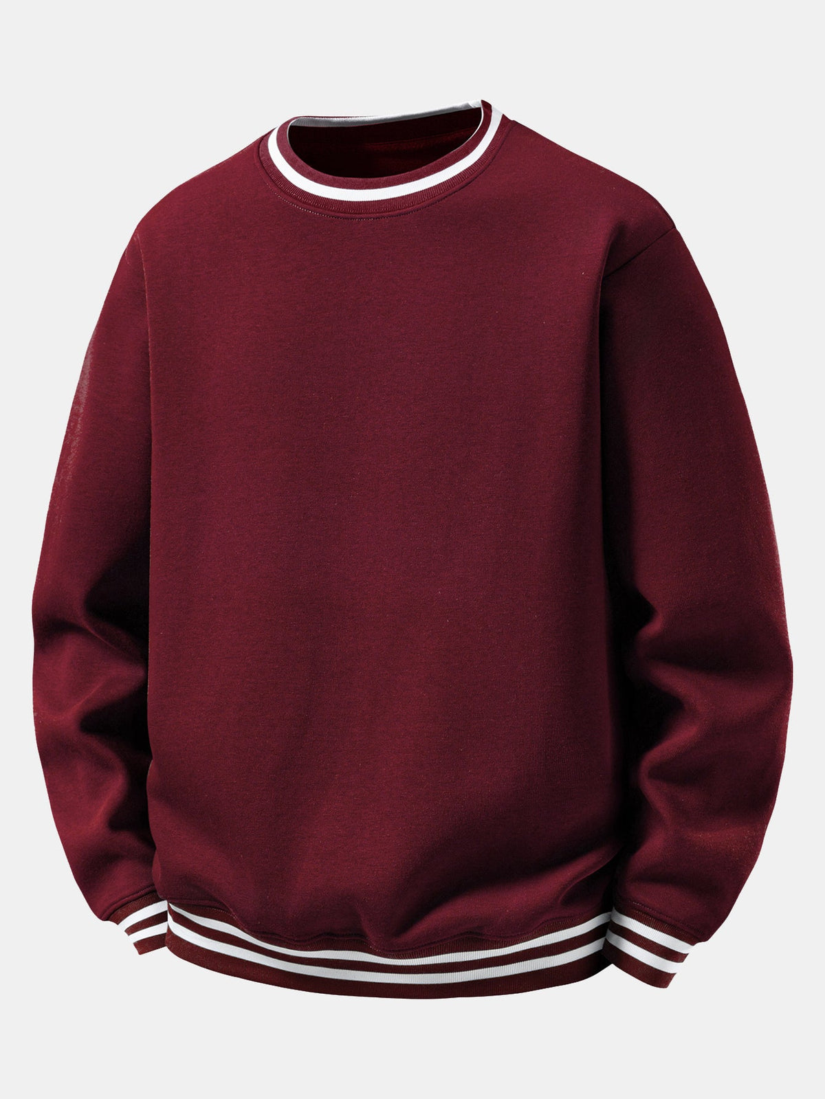 Striped Ribbed Trim Crew Neck Sweatshirt