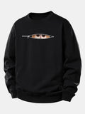 Zipper Cat Print Relax Fit Sweatshirt