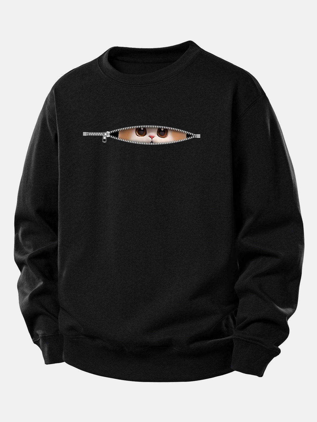Zipper Cat Print Relax Fit Sweatshirt
