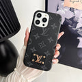 Luxuriöses Monogramm-Leder-Hardcase aus PC für iPhone 12–18 Pro & Pro Max