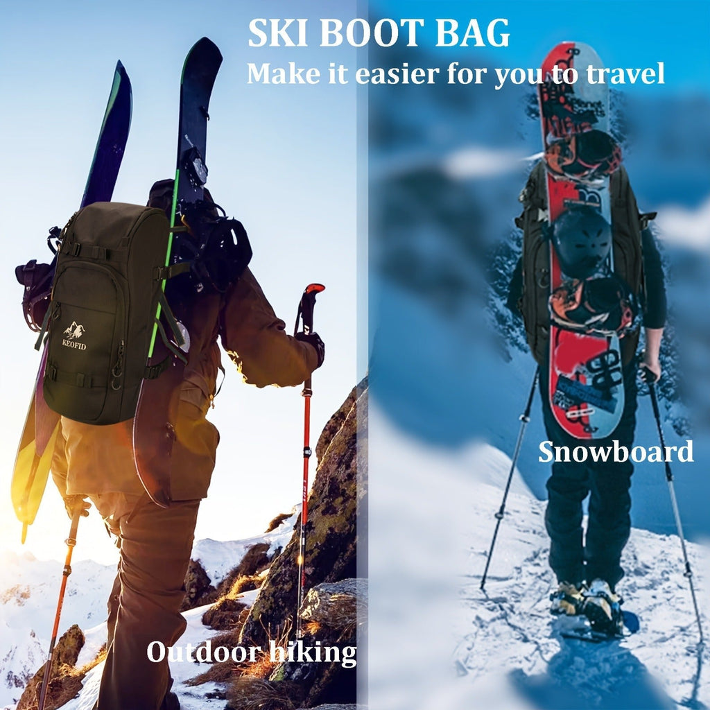 Ski Boot Bag Snowboard Backpack 40-50L Large Capacity Snow Gear Bag for Skiing Helmet Goggles Gloves Snowboard Accessories Winter Sports Equipment Bag Black