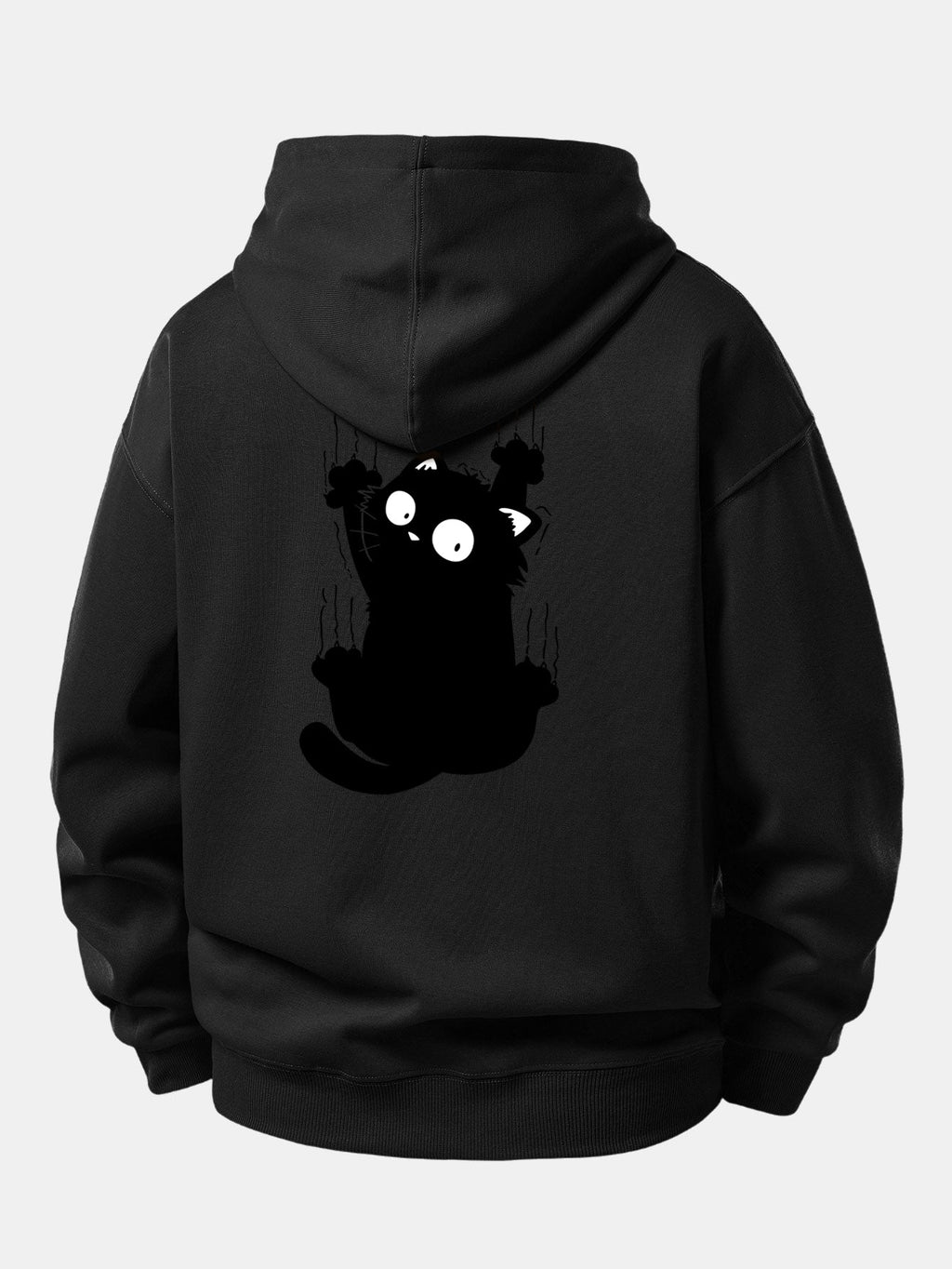 Black Cat Print Relaxed Fit Hoodie