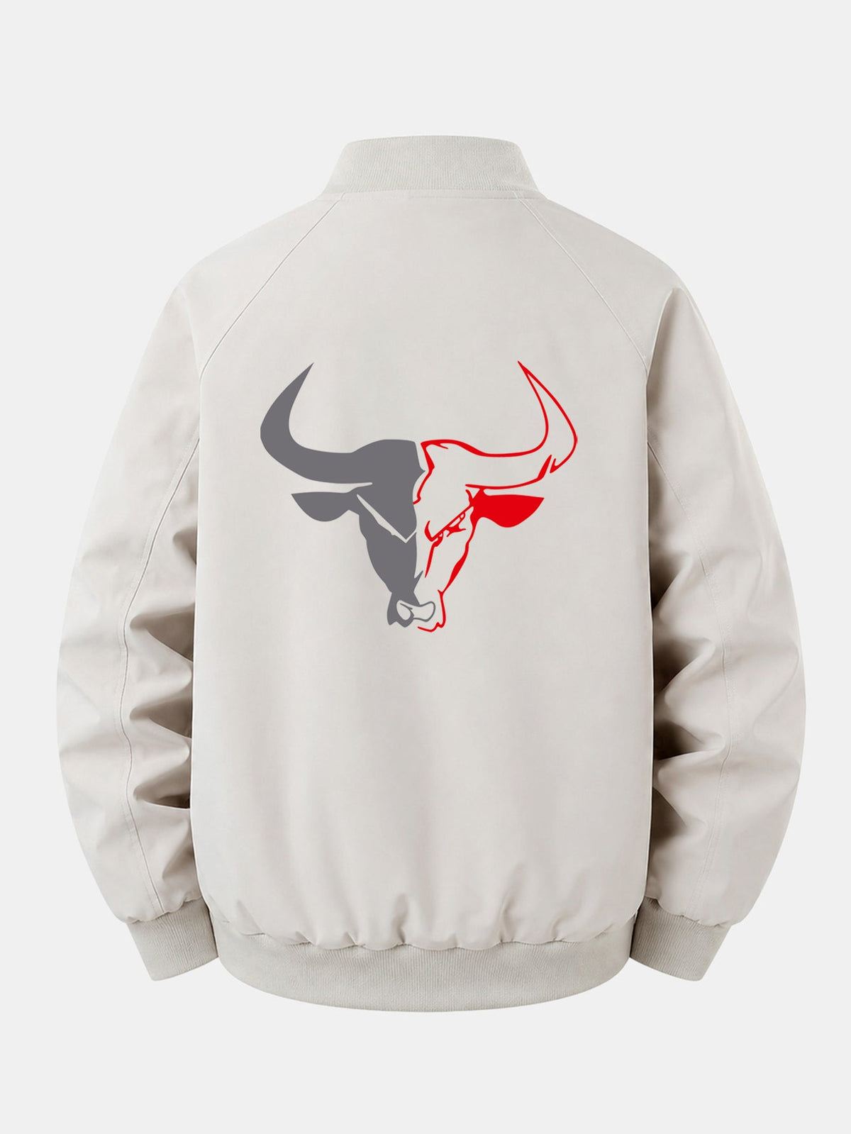Relax Fit Bull Print Zip-Up Bomber Jacket
