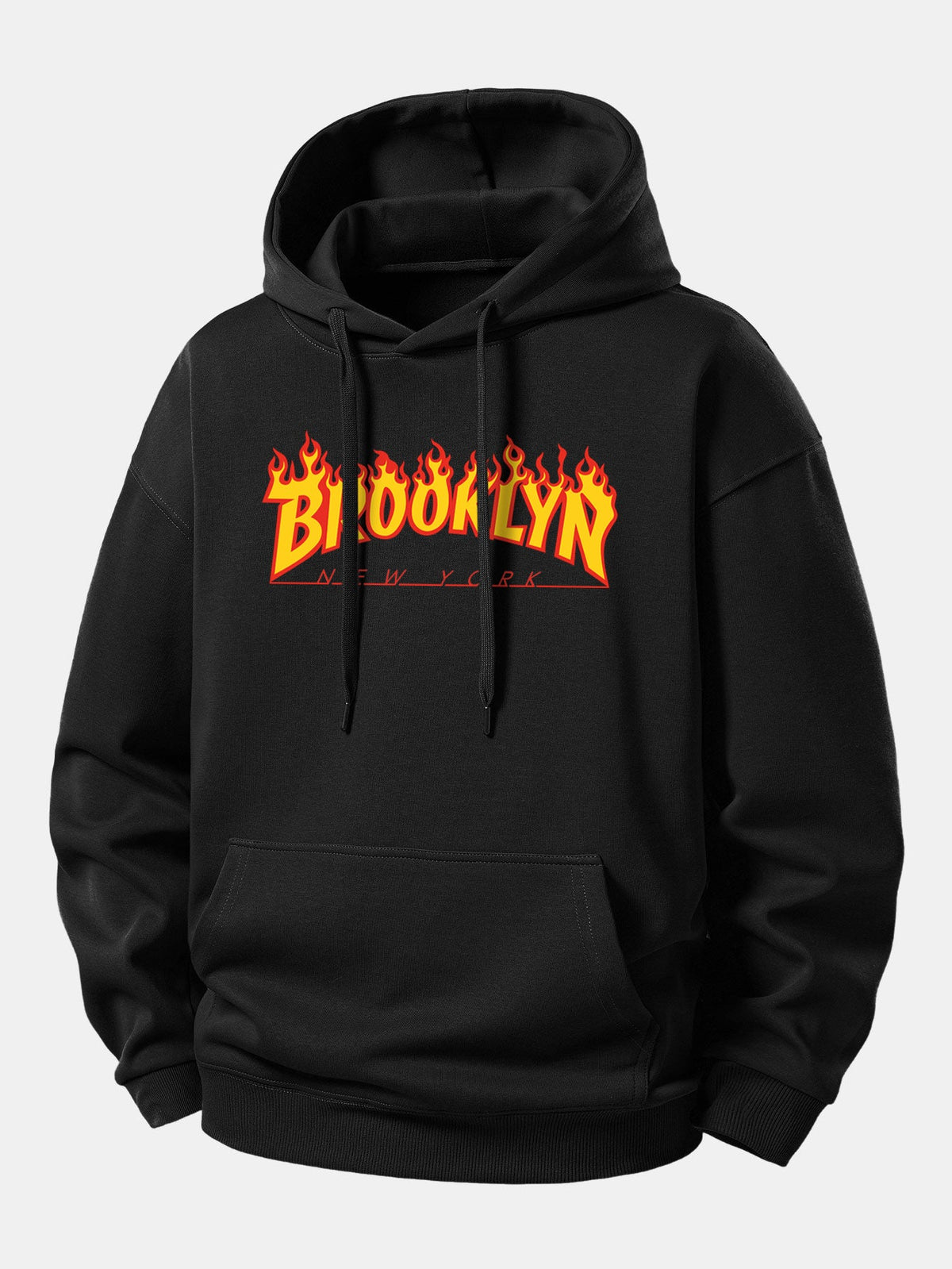 Flame Brooklyn Print Relax Fit Hoodie