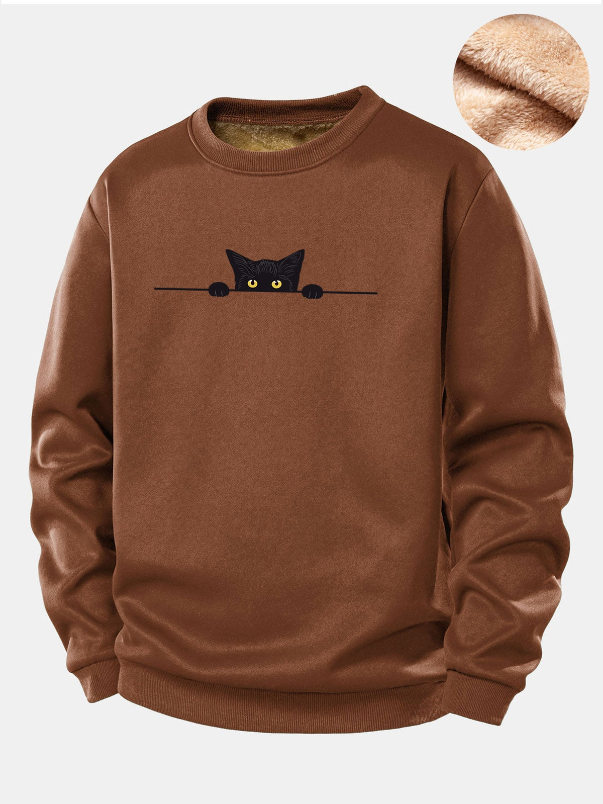 Black Cat Print Teddy Fleece Lined Sweatshirt