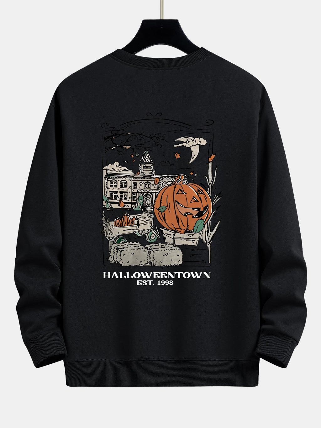 Halloween Pumpkin Town Print Relax Fit Sweatshirt