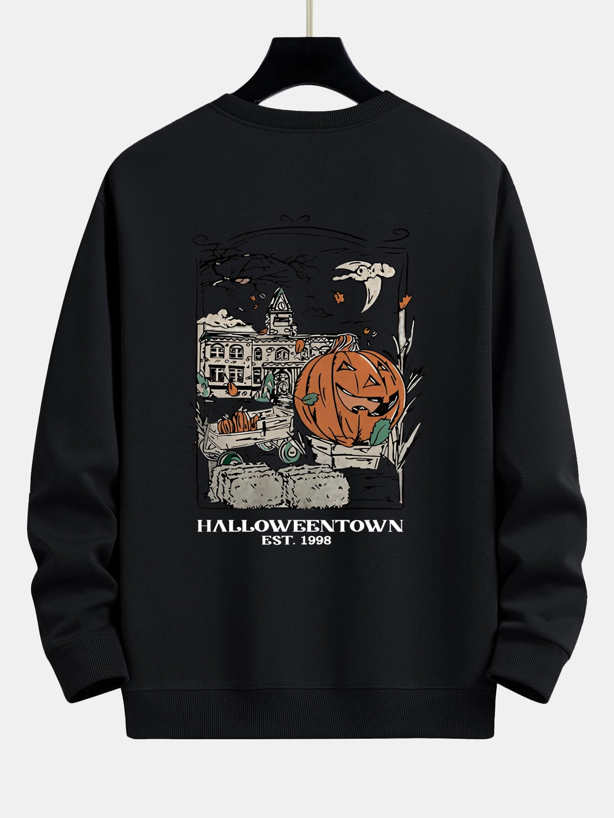 Halloween Pumpkin Town Print Relax Fit Sweatshirt