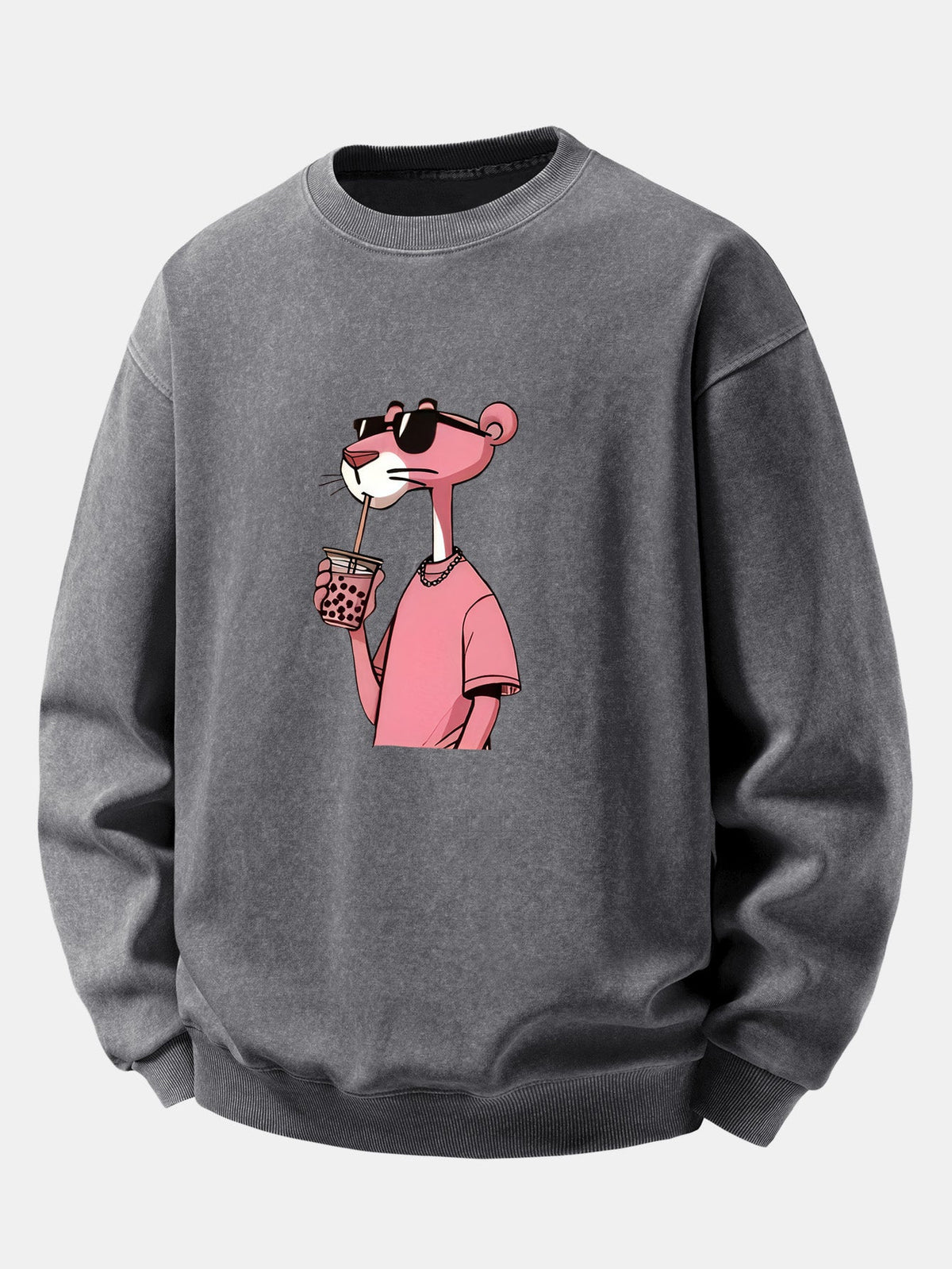 Relaxed Fit Pink Panther Print Washed Distressed Sweatshirt