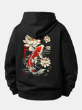 Lotus Carp Print Relax Fit Hoodie