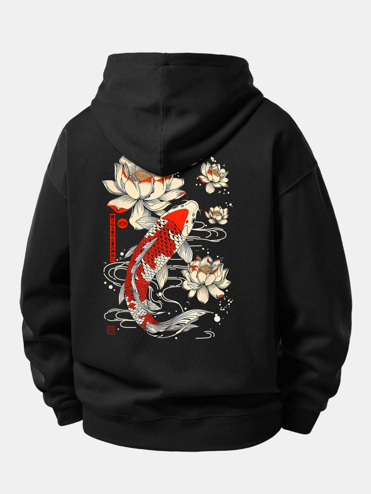Lotus Carp Print Relax Fit Hoodie