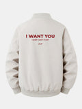 Relax Fit I Want You Back Print Zip-Up Bomber Jacket