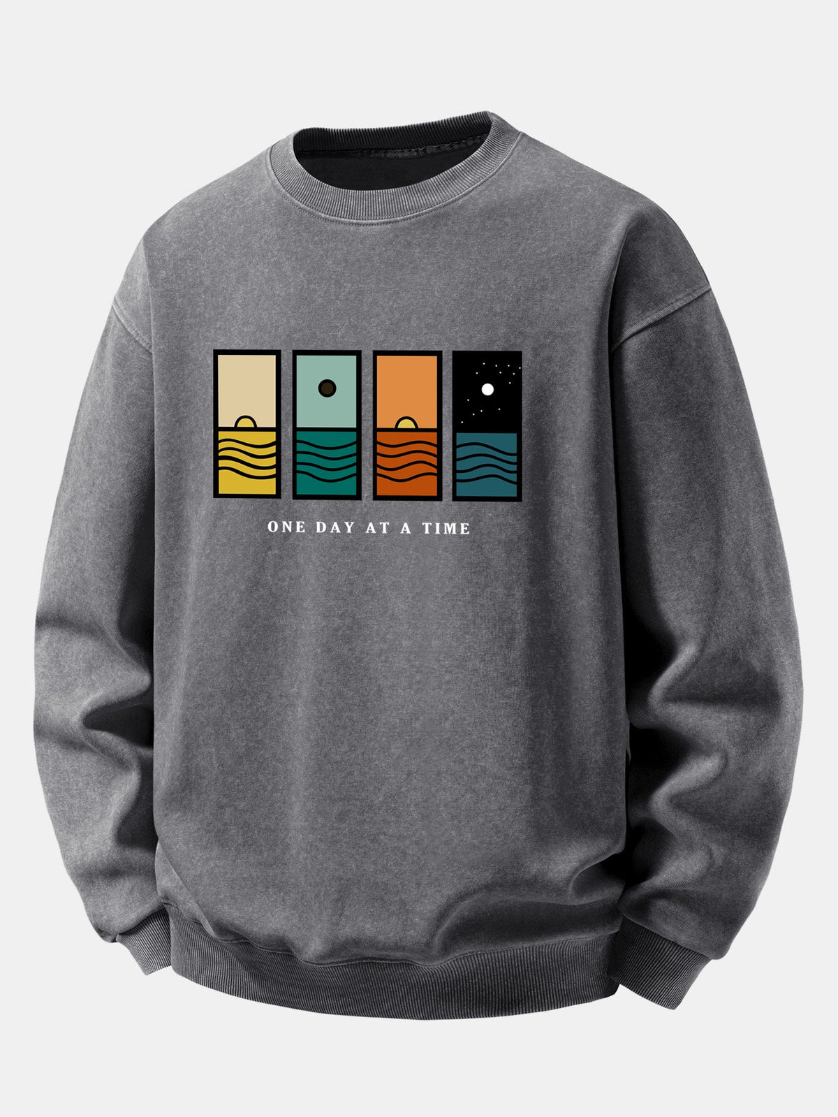 Relaxed Fit One Day At A Time Print Washed Distressed Sweatshirt